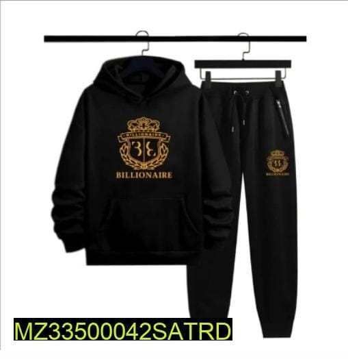 2 Pcs Men's Stitched Polyester Fleece Printed Track Suit