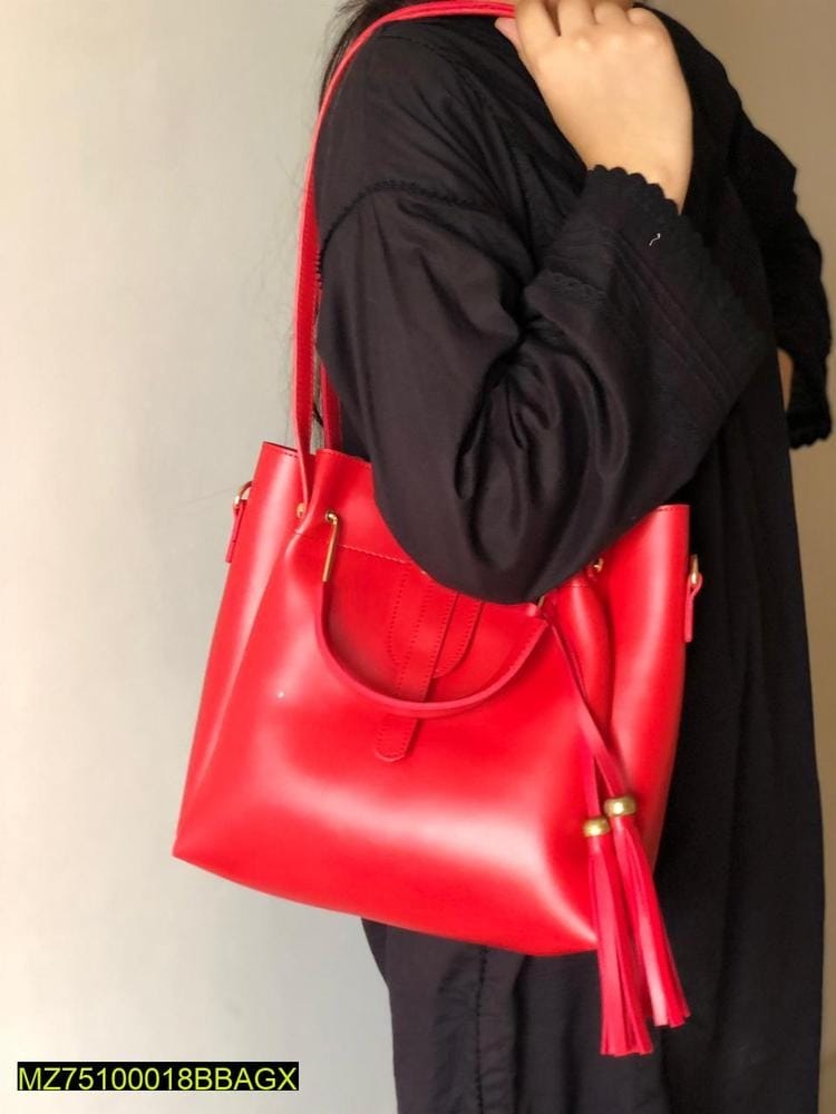 3 Pcs Women's PU Leather Handbag, Red
